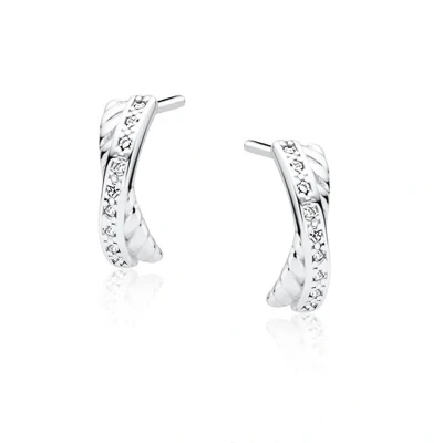 Afbeelding van JoyS Zilveren elegante oorbellen halve hoepel 14 mm / 5mm oorringen zirkonia gehodineerd