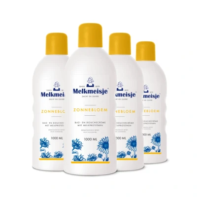 Afbeelding van 4x Melkmeisje Bad en Douche Creme Zonnebloem Melk 1000 ml