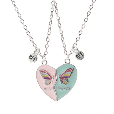 Afbeelding van Kasey Vriendschapsketting Hartje Met Vlinder BFF Ketting Voor 2 Vriendschapskettingen Vriendschap Cadeau Roze &amp; Lichtblauw Zilverkleurig
