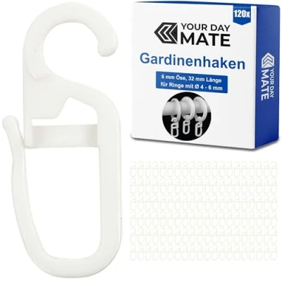 Afbeelding van 120 x Gordijnhaken, Geschikt voor gordijnringen met Ø 6mm, 5mm en 4mm oogjes, Bevestig aan roedes/palen, Bevestigbare ophanghaak badkamer douchegordijnen, Gordijnglijders, Curtains