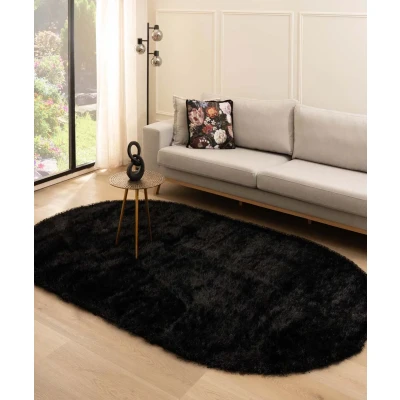 Afbeelding van Ovaal Hoogpolig Vloerkleed Velvet Posh Zwart 240x340 Cm