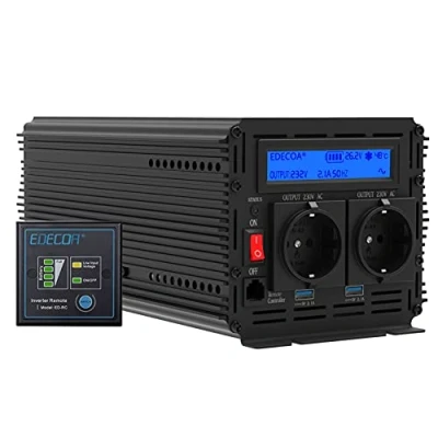 Afbeelding van EDECOA 2000W Omvormer 24V naar 220V 230V Spanningsomvormer Gewijzigde Sinus Inverter Modified Sine Wave met Afstandsbediening LCD Scherm 2 EU Stopcontacten USB Poorten
