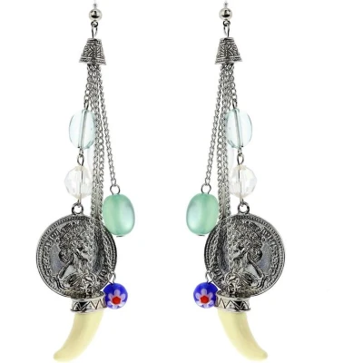 Afbeelding van Behave Oorbellen zilver kleur met blauwe hangers en tand