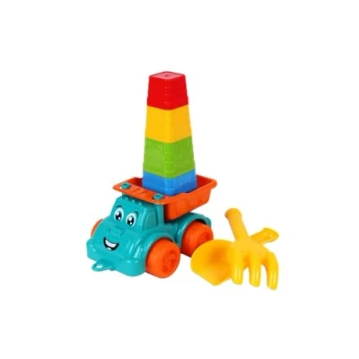 Afbeelding van Fancy Baby Buitenspeelgoed Set 7 Stuks, Kiepwagen voor en Kinderen 1 2 3 jaar, Strandspeelgoed Stapeltoren Piramide Speelset Hark Schep Truck Toys &amp; Games Car Toy