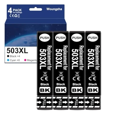 Afbeelding van Woungzha 503XL inktcartridges, compatibel met Epson 503 XL, voor Expression Home XP 5200 5205 Workforce WF 2960DWF 2965DWF (4 zwart)