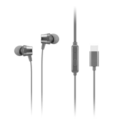 Afbeelding van Lenovo 300 bedrade in ear USB C hoofdtelefoon line microfoon connectiviteit Play &amp; Pause knop 3 maten siliconen oordopjes inbegrepen, grijs