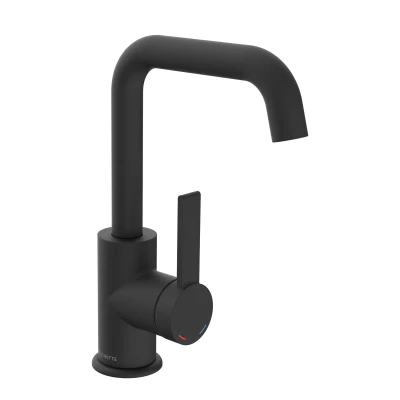 Afbeelding van SCHÜTTE 33126 Los Angels Wastafelarmatuur met hoge uitloop, waterkraan voor de badkamer pop up excentrische wastafelkraan, wastafelkraan eengreepsmengkraan, zwart