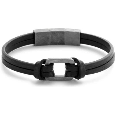 Afbeelding van Frank 1967 7FB 0439 Armband staal/leder zwart 21 cm