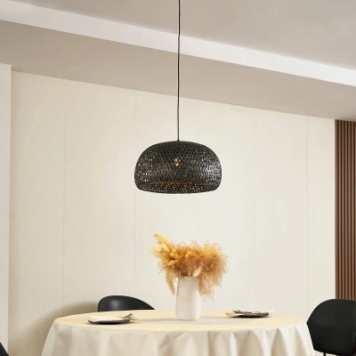 Afbeelding van Lindby hanglamp Eskil, zwart, bamboe, Ø 46,5 cm
