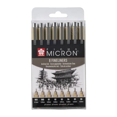 Afbeelding van Sakura Pigma Micron set 8 zwarte fineliners