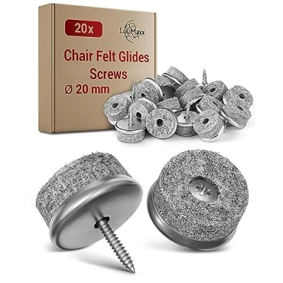 Afbeelding van LouMaxx Stoelglijders en meubelglijders met schroeven, 20 stuks, rond, Ø mm, grijs, glijders van vilt, 6 mm dik, houders metaal, hoogwaardige vloerbescherming