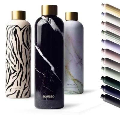 Afbeelding van Mameido drinkfles roestvrij staal, 500 ml, 750 thermosfles, lekvrij, BPA vrij, geïsoleerde waterfles dubbelwandig, slanke en lichte thermoskan, zwart, ml