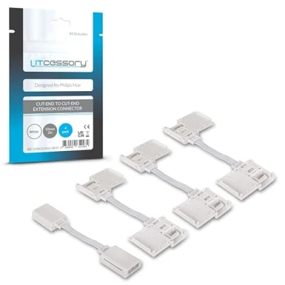 Afbeelding van Litcessory Afgesneden naar Uitbreiding Connector voor Philips Hue Lightstrip Plus (50mm, 4 Stuk, Wit MIKRO 6 SPELD V4)