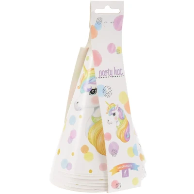 Afbeelding van FREE &amp; EASY Partyhoeden 16 cm met eenhoornmotief, set van 8 stuks, verjaardagshoed, feestdecoratie, verjaardagsdecoratie, kinderverjaardag meisjes, wit, kleurrijk, pastelkleuren