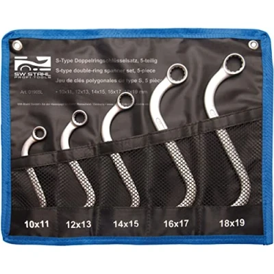 Afbeelding van SW Stahl 01905L S Type dubbele Ringsleutelset 10 19 mm 5 delig I vorm 12 kant Speciaal voor lastige plaatsen Sleutelset Ringsleutel