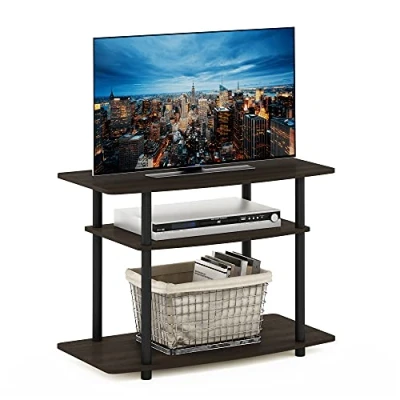 Afbeelding van Furinno No Tools 3 Tier Entertainment Center Stand, TV Stands, Unit, Plank, Donkerbruin/Zwart