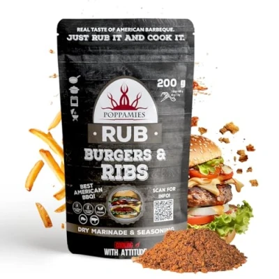 Afbeelding van Burger&#039;s &amp; Ribs BBQ Rub 100% Natuurlijk Kruidenmengsel Droge Marinade Perfecte Kruidensamenstelling voor Rundvlees Varkensvlees Beste Amerikaanse Barbecue Grote Verpakking (200g)