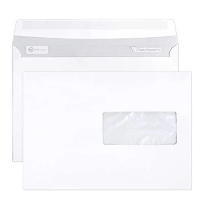Afbeelding van Clairefontaine 10342C Doos met 500 witte enveloppen C5 162x229 mm Zelfklevend 90g/m² Kristalpapier Venster 45x100 (positie 62/20)
