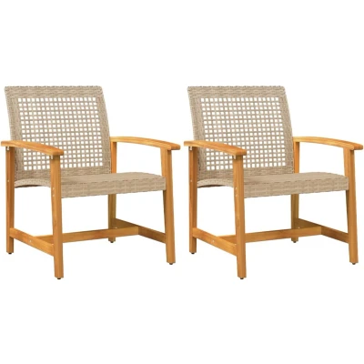 Afbeelding van Tuinstoelen 2 st poly rattan en acaciahout beige