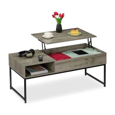 Afbeelding van Relaxdays salontafel met opbergruimte koffietafel woonkamertafel uitklapbaar 110 cm D