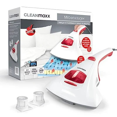 Afbeelding van CLEANmaxx huisstofmijt handstofzuiger met UV C lamp incl. 2 vervangingsfilters wit/rood