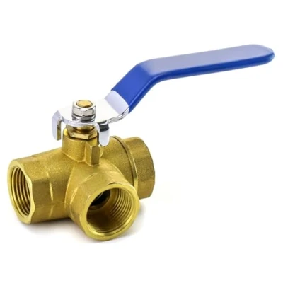 Afbeelding van QWORK® drieweg type binnendraad waterleidingkogelkraan (L poort), deurkruk, mof (DN20 3/4 &#039;&#039;) van gesmeed messing