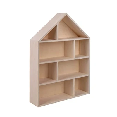 Afbeelding van Rayher 64507505 houten bouwkast huis, 30 x 43 8 cm, compartimenten, om op te hangen, doos in huisvorm, FSC gecertificeerd, voor knutselen en beschilderen, natuur