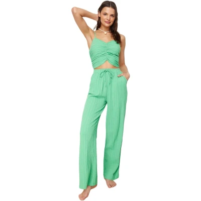 Afbeelding van Trendyol Khaki Geweven Textuur Blouse Broek Strandset Tbess24Au00076