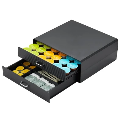 Afbeelding van BRASQ Capsulehouder Zwart Koffiecups houder Opbergbox met 4 lades Tot 50 cups Geschikt voor Nespresso Vertuo Dolce Gusto K cup