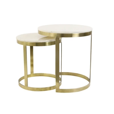 Afbeelding van Light &amp; Living Perlato bijzettafel set van 2 marmer wit/antiek brons Metaal