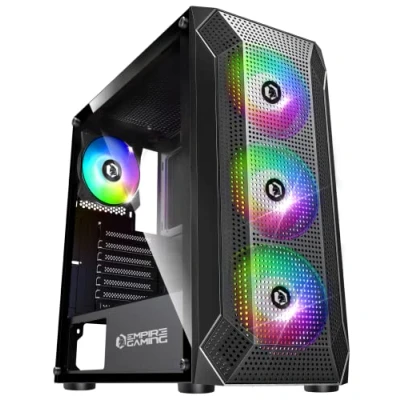 Afbeelding van EMPIRE GAMING Ruby pc behuizing Gamer ARGB Medium Tower ATX, mATX, ITX Mesh frontplaat Zijwand van acrylglas 4 ventilatoren 3 Pins 5 Volt LED RGB adresseerbaar 120 mm MB Sync Zwart