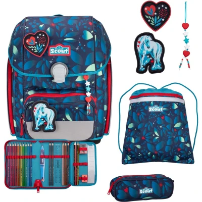 Afbeelding van Scout Schooltas LED Genius Set 4 delig White Unicorn Donkerblauw