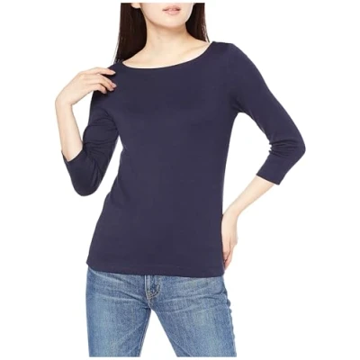 Afbeelding van Amazon Essentials Women&#039;s T shirt met driekwartmouwen, stevige boothals en slanke pasvorm, Marineblauw, S