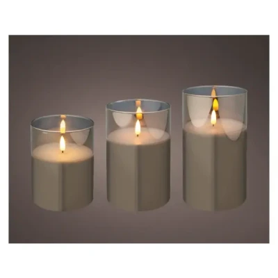 Afbeelding van LED kaars in rookglas rustiek set 10 x 17,5cm