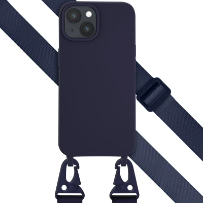Afbeelding van Apple iPhone 15 Hoesje Siliconen en TPU (zacht) Selencia Softcase/Koordhoesje/Backcover Donkerblauw Telefoonhoesje