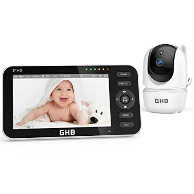 Afbeelding van GHB Babyfoon videocamera 5 inch babycamera 720P HD 4000mAh 350 rotatie ondersteunt 4 camera&#039;s VOX temperatuursensor nachtzicht