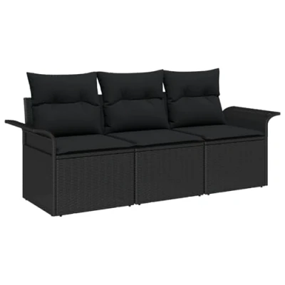 Afbeelding van vidaXL 3 delige Tuin Sofa Set met Kussens Zwart Poly Rattan