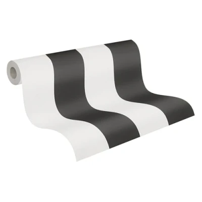 Afbeelding van A.S. Création Vliesbehang Gestreept Behang in Zwart en Wit voor diverse ruimtes Wandbehang 10,05 m x 0,53