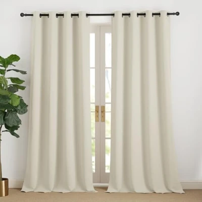 Afbeelding van NICETOWN Thermogordijnen, 240 cm lang, beige gordijn, ondoorzichtig, verduisteringsgordijn, inslagringen, woonkamer, moderne overgordijnen, set van 2, lichtbeige H x B 140