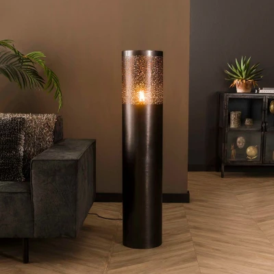 Afbeelding van Fraaai Odetta vloerlamp cilinder zwart nikkel ø25 x 120 cm Metaal
