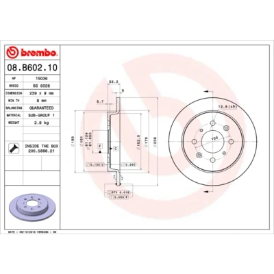 Afbeelding van Brembo Remschijf 08.B602.10