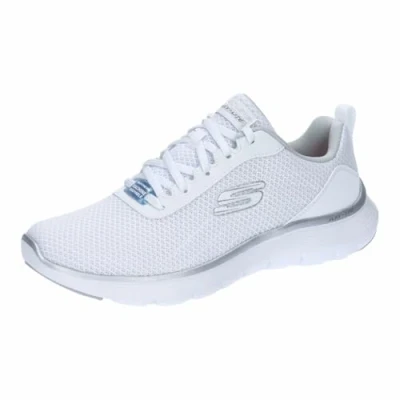 Afbeelding van Skechers Flex Appeal 5.0 voor dames, Witte Mesh Zilveren Trim, 38.5 EU