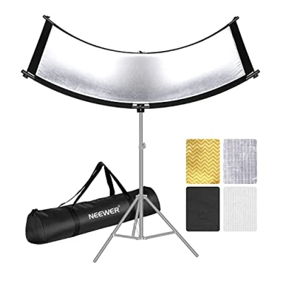 Afbeelding van Neewer U type lichtdiffuser reflector voor studio en fotografie situatie met draagtas, gebogen Arclight 167 x 61 cm in zwart/wit/goud/zilver (lichthouder niet inbegrepen)