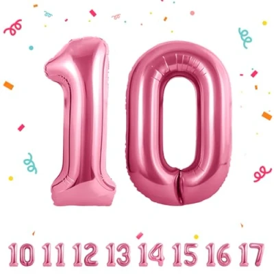 Afbeelding van 10e verjaardag decoratie cijfers ballon 10 jaar folieballon roze voor mannen vrouwen nummer vliegt met helium verjaardagsfeest 40&quot; 101cm
