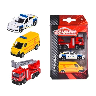 Afbeelding van Majorette 212057261019 Fins Drukvoertuig 3 Pack Finse Metaaldrukvoertuigen met vrijloop en Bewegende Onderdelen, 7,5 cm, Vanaf jaar