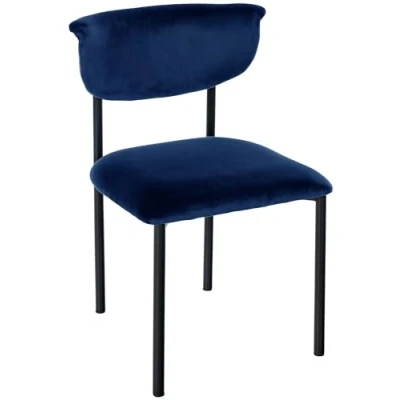 Afbeelding van CLP Gambell Eetkamerstoel klassiek met rugleuning zwart metalen poten velvet fluweel Fluweel/donkerblauw