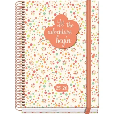 Afbeelding van Dohe Schoolagenda 2025 2026 Weekoverzicht, Formaat A5 (15x21 cm), Spaans en Engels, September tot Juni, Spiraalbinding Elastieksluiting, Harde Kaft, 4 Stickervellen PRIME Bubbles