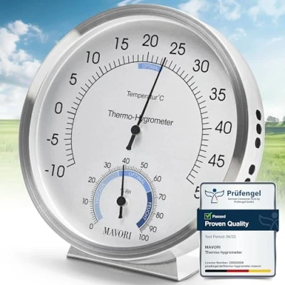 Afbeelding van MAVORI® Analoog thermometer en vochtigheidsmeter Inwendige van roestvrij staal voor een betrouwbare comfortabele regeling het binnenklimaat NIEUW model