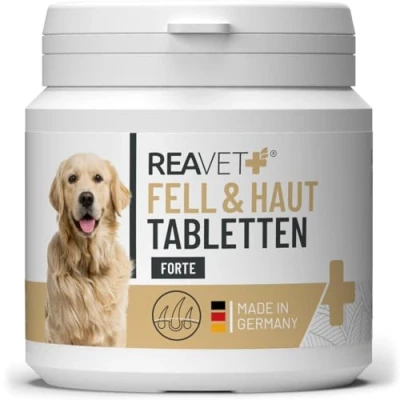 Afbeelding van ReaVET vacht &amp; huid Tabletten voor Honden Ondersteuning van de huidfunctie Verbeterd uiterlijk en bij 120 stuks