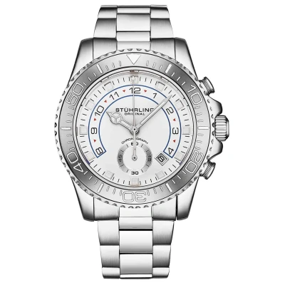 Afbeelding van Stührling Brigadier Quartz Chronograaf 3966 42mm Duikershorloge Roestvrijstalen Deployant Gesp / Witte wijzerplaat Zilveren Lunette Waterbestendig 10 ATM Biedt duidelijke leesbaarheid onder verschillende lichtomstandigheden